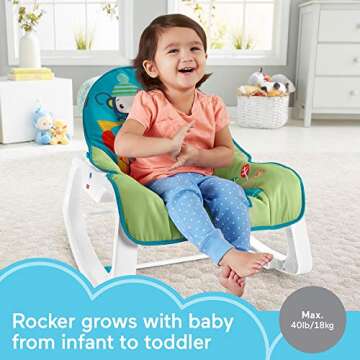 Fisher-Price Infant-to-Toddler Rocker – Jungle Blocks, portable baby rocking chair with toys for s...