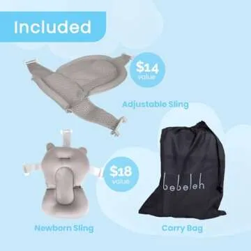 BEBELEH™ Collapsible Baby Bathtub with Thermometer – Bathtub + Baby tub Sling + Newborn Sling – Baby Bathtub Newborn to Toddler 0-24 Months – The Ultimate Baby Bath Tub! (with Thermometer,Gray)