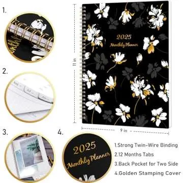 Elegant 2025 Monthly Planner with Floral Design and Tabs