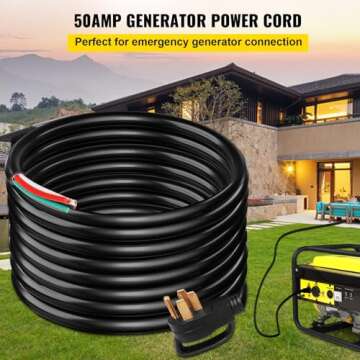 VEVOR 25 FT 50 Amp Generator Extension Cord 6 Gauge STW 6/3+8/1 RV Power Cord N14-50P to Bare Wire, ...