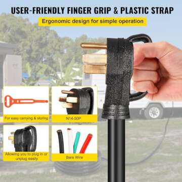 VEVOR 25 FT 50 Amp Generator Extension Cord 6 Gauge STW 6/3+8/1 RV Power Cord N14-50P to Bare Wire, Cut Wire for Trailer Motor Campers Home Generator