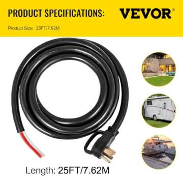VEVOR 25 FT 50 Amp Generator Extension Cord 6 Gauge STW 6/3+8/1 RV Power Cord N14-50P to Bare Wire, Cut Wire for Trailer Motor Campers Home Generator