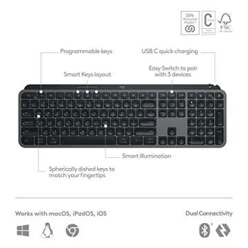 Logitech MX Keys S Wireless Keyboard - Backlit, Rechargeable