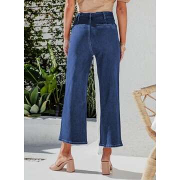 Sidefeel Women's Wide Leg Jeans High Waisted Stretchy Straight Leg Jeans Buttoned Loose Denim Pants with Pocket Sail Blue Size 8