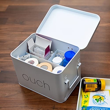 AQ OUCH Metal First Aid Box - Durable Medical Organizer