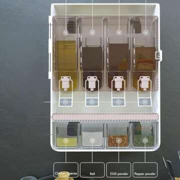 BOWINGBO Condiment Holder - Oil & Vinegar Storage Dispenser, Seasoning Wall Rack, Kitchen Storage for Spices, Vinegar, Other Liquids