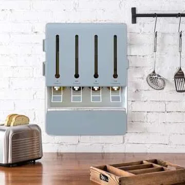 BOWINGBO Condiment Holder - Oil & Vinegar Storage Dispenser, Seasoning Wall Rack, Kitchen Storage for Spices, Vinegar, Other Liquids