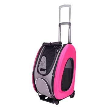 ibiyaya - Compact 5-in-1 Convertible and Foldable Small Pet Carrier and Stroller - Multifunctional Combo System Cat Stroller and Dog Stroller - Pets up to 16 Pounds - Pink