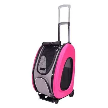 ibiyaya - Compact 5-in-1 Convertible and Foldable Small Pet Carrier and Stroller - Multifunctional Combo System Cat Stroller and Dog Stroller - Pets up to 16 Pounds - Pink