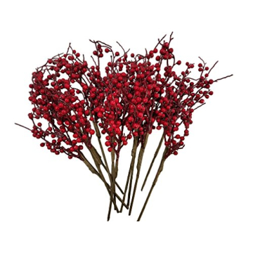 CraftMore 16 Inch Christmas Red Berry Twig Stem Set of 12