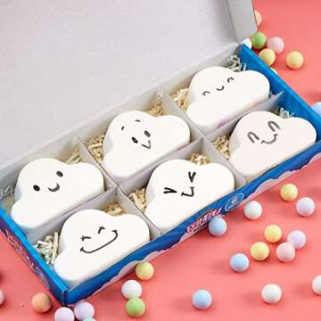JOYIN Rainbow Bath Bombs Gift Set, 6 Packs Cloud Shaped Bubble Bath Bombs with Assorted Cute Faces, Natural Essential Oil SPA Bath Fizzies Set, Kids & Women Birthday Gift Easter Basket Stuffers