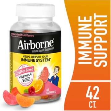 Airborne 750mg Vitamin C Immune Support Supplement Gummies for Adults, Assorted Fruit Flavor, Gluten...