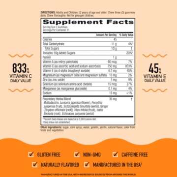 Airborne 750mg Vitamin C Immune Support Supplement Gummies for Adults, Assorted Fruit Flavor, Gluten Free Crafted Blend with Powerful Antioxidants Vitamins A C & E, 42 Gummies (2 Pack)
