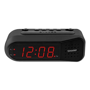 Sharp Digital Alarm Clock – Black Case with Red LEDs - Ascending Alarm Grows Increasing Louder, Ge...