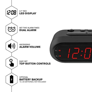 Sharp Digital Alarm Clock - Gentle Dual Alarm Design