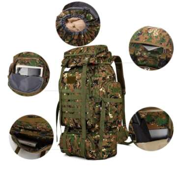 W WINTMING Hiking Backpack for Men 70L Camping Backpack Military Rucksack Molle 3 Days Assault Pack ...