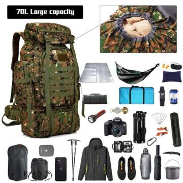 W WINTMING Hiking Backpack for Men 70L Camping Backpack Military Rucksack Molle 3 Days Assault Pack for Climbing