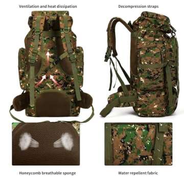 W WINTMING Hiking Backpack for Men 70L Camping Backpack Military Rucksack Molle 3 Days Assault Pack for Climbing