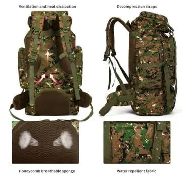 W WINTMING Hiking Backpack for Men 70L Camping Backpack Military Rucksack Molle 3 Days Assault Pack for Climbing