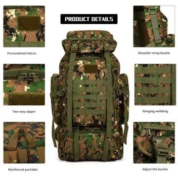 W WINTMING Hiking Backpack for Men 70L Camping Backpack Military Rucksack Molle 3 Days Assault Pack for Climbing