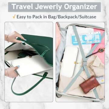 MATEIN Jewelry Travel Case for Women, Large Jewelry Holder Organizer with Transparent Pockets, Foldable Jewelry Roll Bag for Necklace Earring Ring Storage, Mothers Day Gifts for Mom, Beige