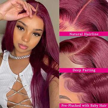 UNANCY 99J Burgundy Lace Front Wigs Human Hair Pre PluckedHairline Glueless 180% Density 13×4 HD Transparent Wigs for Women Human Hair with Baby Hair Wine Red Colored (20 inch, 99j)