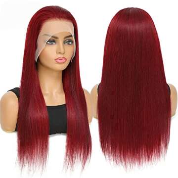 UNANCY 99J Burgundy Lace Front Wigs Human Hair Pre PluckedHairline Glueless 180% Density 13×4 HD Transparent Wigs for Women Human Hair with Baby Hair Wine Red Colored (20 inch, 99j)