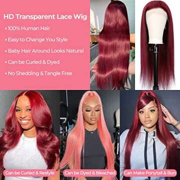 UNANCY 99J Burgundy Lace Front Wigs Human Hair Pre PluckedHairline Glueless 180% Density 13×4 HD Transparent Wigs for Women Human Hair with Baby Hair Wine Red Colored (20 inch, 99j)