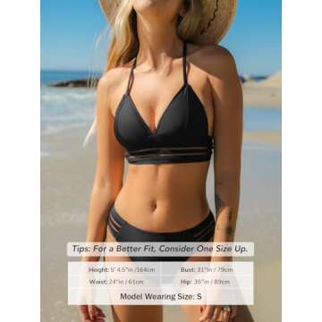 CUPSHE Women Swimsuit Bikini Sets Halter Triangle Mesh Mid Rise Cheeky Two Piece Bathing Suit