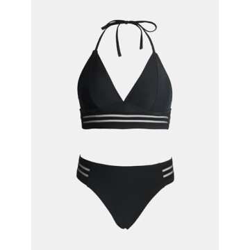 CUPSHE Women Swimsuit Bikini Sets Halter Triangle Mesh Mid Rise Cheeky Two Piece Bathing Suit