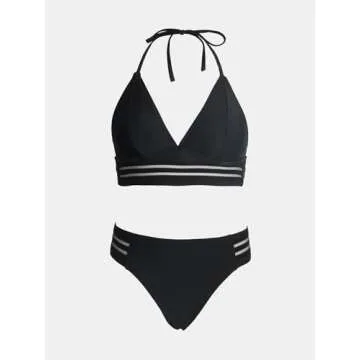 CUPSHE Women Swimsuit Bikini Sets Halter Triangle Mesh Mid Rise Cheeky Two Piece Bathing Suit