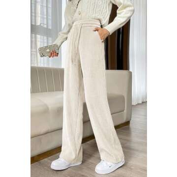 utcoco Women's High Waisted Corduroy Pants Casual Drawstring Wide Leg Corduroy Pants for Women (Smal...
