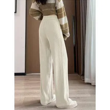 utcoco Women's High Waisted Corduroy Pants Casual Drawstring Wide Leg Corduroy Pants for Women (Small, Beige)