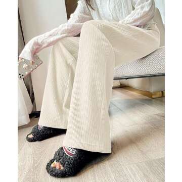 utcoco Women's High Waisted Corduroy Pants Casual Drawstring Wide Leg Corduroy Pants for Women (Small, Beige)