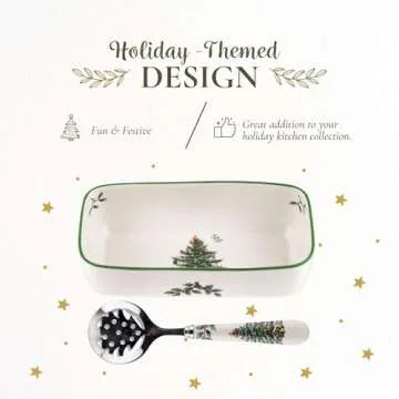 Spode Christmas Tree Cranberry Sauce Serving Dish with Slotted Spoon (8"x 4.25") - Rectangular Holiday Server with Holiday Motif - Dishwasher, Microwave, Freezer Safe Serveware for Entertaining