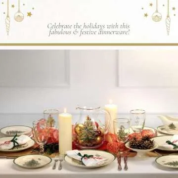 Spode Christmas Tree Cranberry Sauce Serving Dish with Slotted Spoon (8"x 4.25") - Rectangular Holiday Server with Holiday Motif - Dishwasher, Microwave, Freezer Safe Serveware for Entertaining