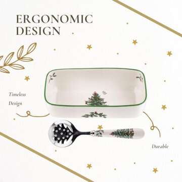 Spode Christmas Tree Cranberry Sauce Serving Dish with Slotted Spoon (8"x 4.25") - Rectangular Holiday Server with Holiday Motif - Dishwasher, Microwave, Freezer Safe Serveware for Entertaining