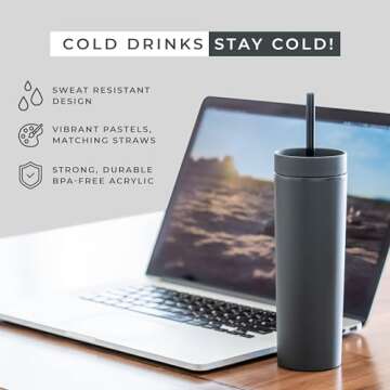 STRATA CUPS Multicolor Skinny Tumblers with Lids and Straws (4 pack) - 16oz Matte Pastel Colored Acrylic Tumblers with Lids and Straws, Double Wall Tumblers Bulk, Reusable Cup with Straw Cleaner