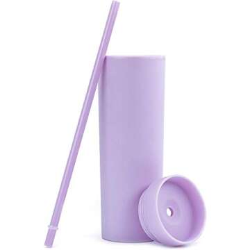STRATA CUPS Multicolor Skinny Tumblers with Lids and Straws (4 pack) - 16oz Matte Pastel Colored Acrylic Tumblers with Lids and Straws, Double Wall Tumblers Bulk, Reusable Cup with Straw Cleaner
