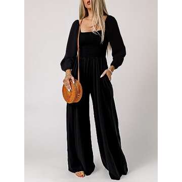 Dokotoo Womens Plus Size Black Jumpsuits for Women Overalls Loose Casual Wide Leg One Piece Long Sleeve Solid Jumpsuit Long Pant Rompers with Pockets X-Large