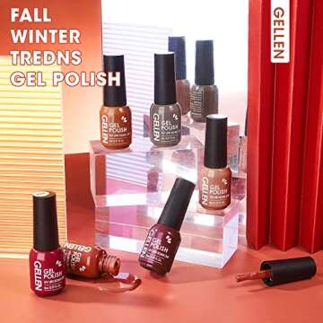 Gellen Gel Nail Polish Set,Red Brown 6 Colors Gel Polish Set, All Season Neutral Nail Polish Soak Off UV Gel DIY Salon Home