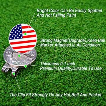 Amy Sport Golf Ball Marker Hat Clip Silicone Magnetic Hat Clips Removable Ball Markers Attaches Easily to Cap Shoe Gifts for Men Women (1 Metal Hat Clip+2 Flag Markers)