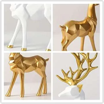 Christmas Reindeer Figurine Nordic Modern Style Synthetic Resin Elk Statue Pair Fitting Standing Deer Sitting Deer Decoration Family Living Room Bedroom Study Office Desk Decor (White)