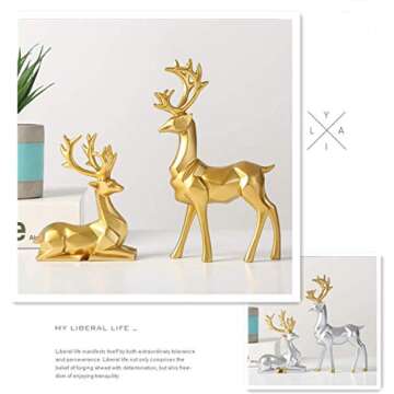 Christmas Reindeer Figurine Nordic Modern Style Synthetic Resin Elk Statue Pair Fitting Standing Deer Sitting Deer Decoration Family Living Room Bedroom Study Office Desk Decor (White)