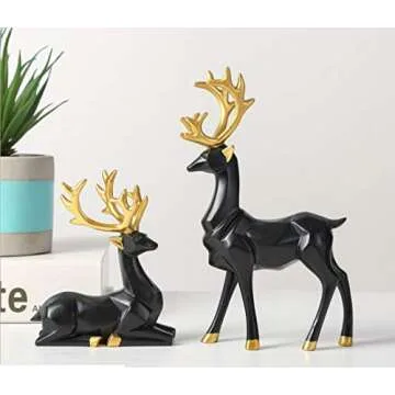 Christmas Reindeer Figurine Nordic Modern Style Synthetic Resin Elk Statue Pair Fitting Standing Deer Sitting Deer Decoration Family Living Room Bedroom Study Office Desk Decor (White)
