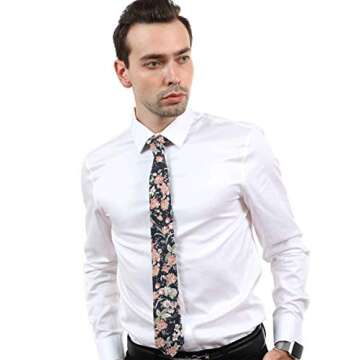 JESLANG Men's Cotton Printed Floral Tie - 2.56" Skinny Necktie with Various Designs (5)