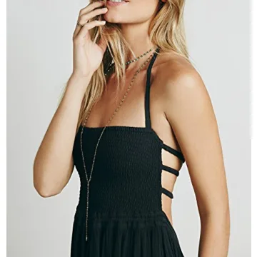 R.Vivimos Womens Summer Boho Sexy Backless Long Dresses (Medium, Black)