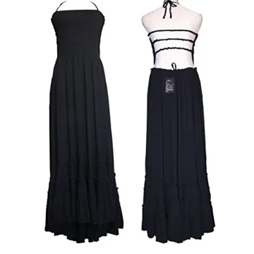 R.Vivimos Womens Summer Boho Sexy Backless Long Dresses (Medium, Black)