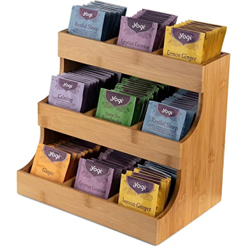 THEODORE Vertical Bamboo Tea Bag Organizer - Holds 180 Bags - Elegant Wooden Storage Box for Home, O...