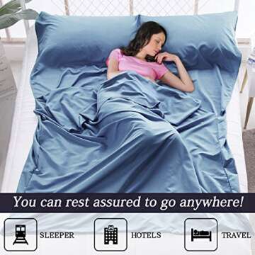 Sleeping Bag Liner Lightweight Portable Sleeping Sheet Dirt-proof Compact Travel Camping Sheet for Outdoor Travel Hiking Hotels Picnics (Blue, 83x71'')